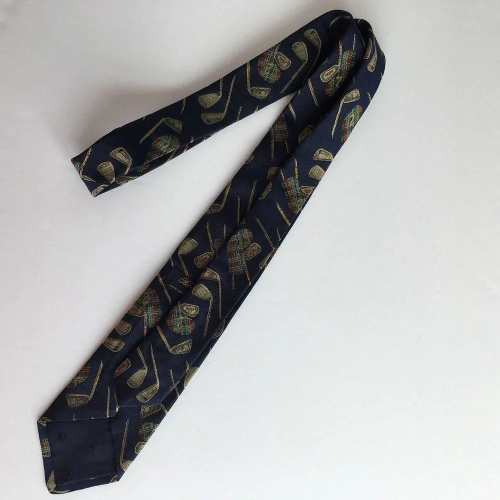 Brooks Brothers Makers Tie Golf Club 100% Silk Navy‎ Blue Made USA Necktie Mesn